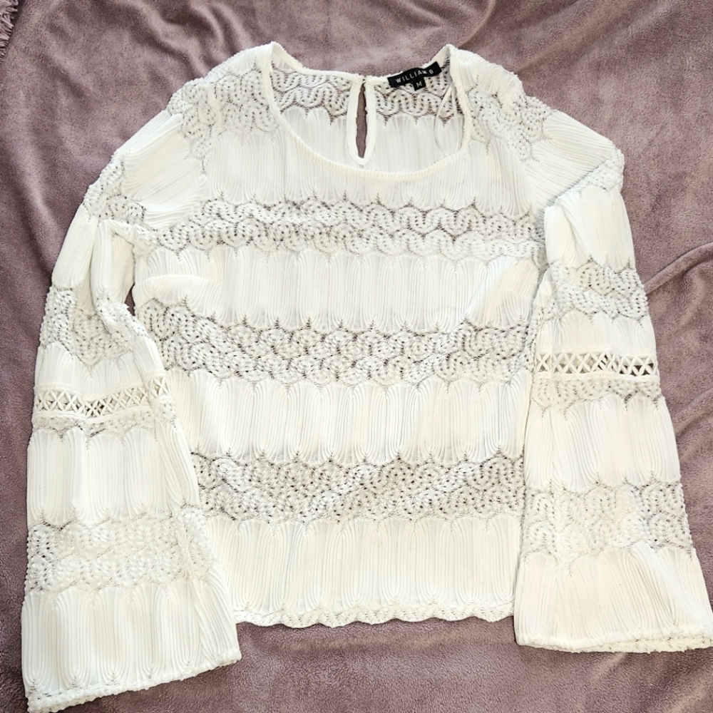 Pure White Lacy Long Sleeve Top M